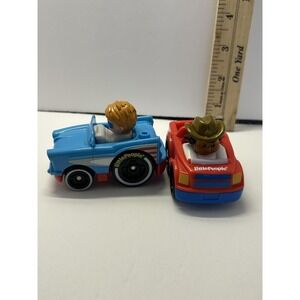 Fisher-Price Little People Blue Red Cars Lot 2 Toy Vehicles Kids Fun Play